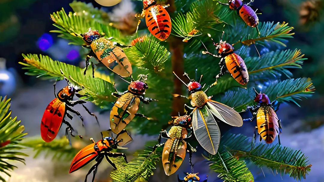 christmas pest concept of bugs insects in christmas tree
