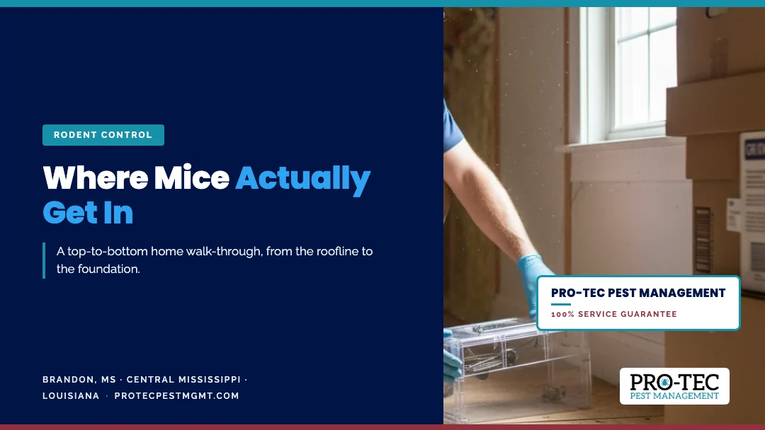 where mice get in home inspection v2 Where mice actually get in, a Mississippi home inspection walk-through. Pro-Tec Pest Management.